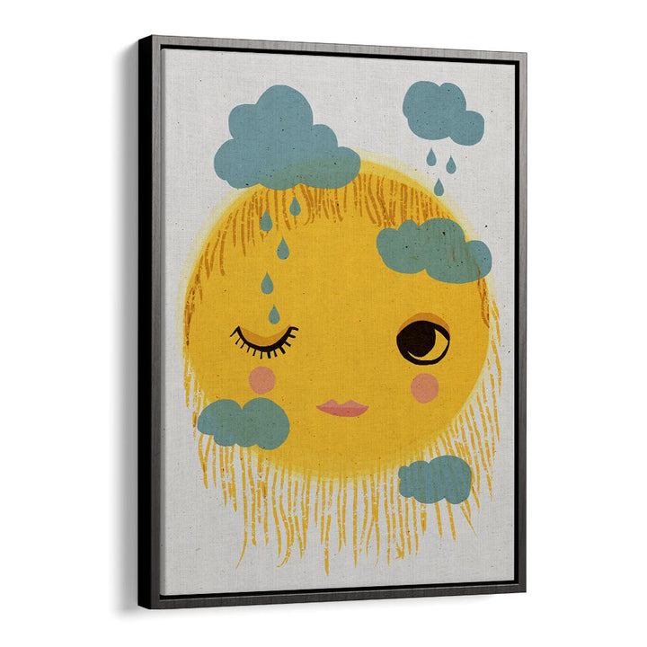 Sun and Rain by Treechild Kids Paintings in Black Floater Frame