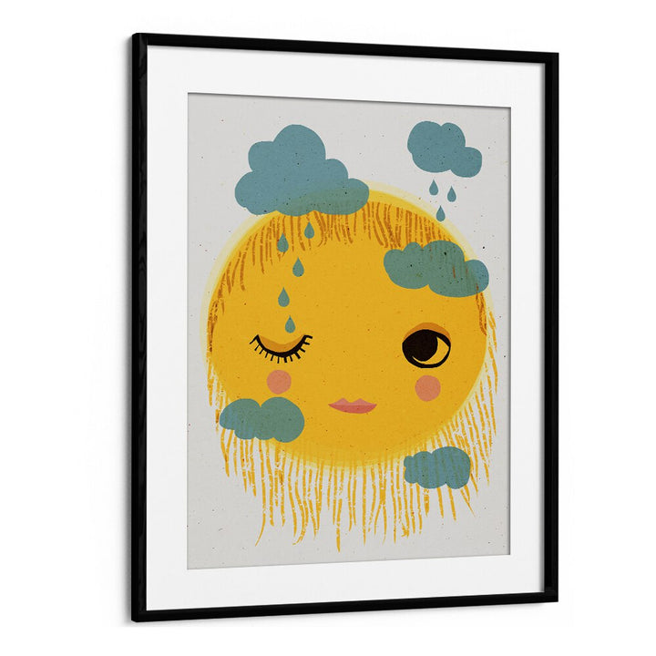 Sun and Rain by Treechild Kids Paintings in Black Frame With Mount