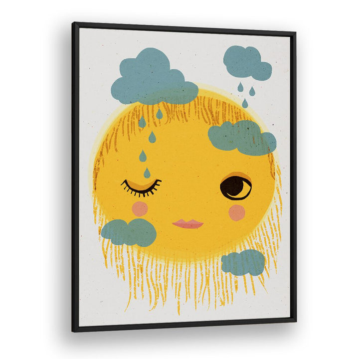 Sun and Rain by Treechild Kids Paintings in Black Plain Frame