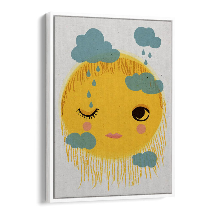 Sun and Rain by Treechild Kids Paintings in White Floater Frame