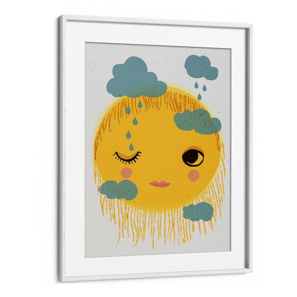 Sun and Rain by Treechild Kids Paintings in White Frame With Mount