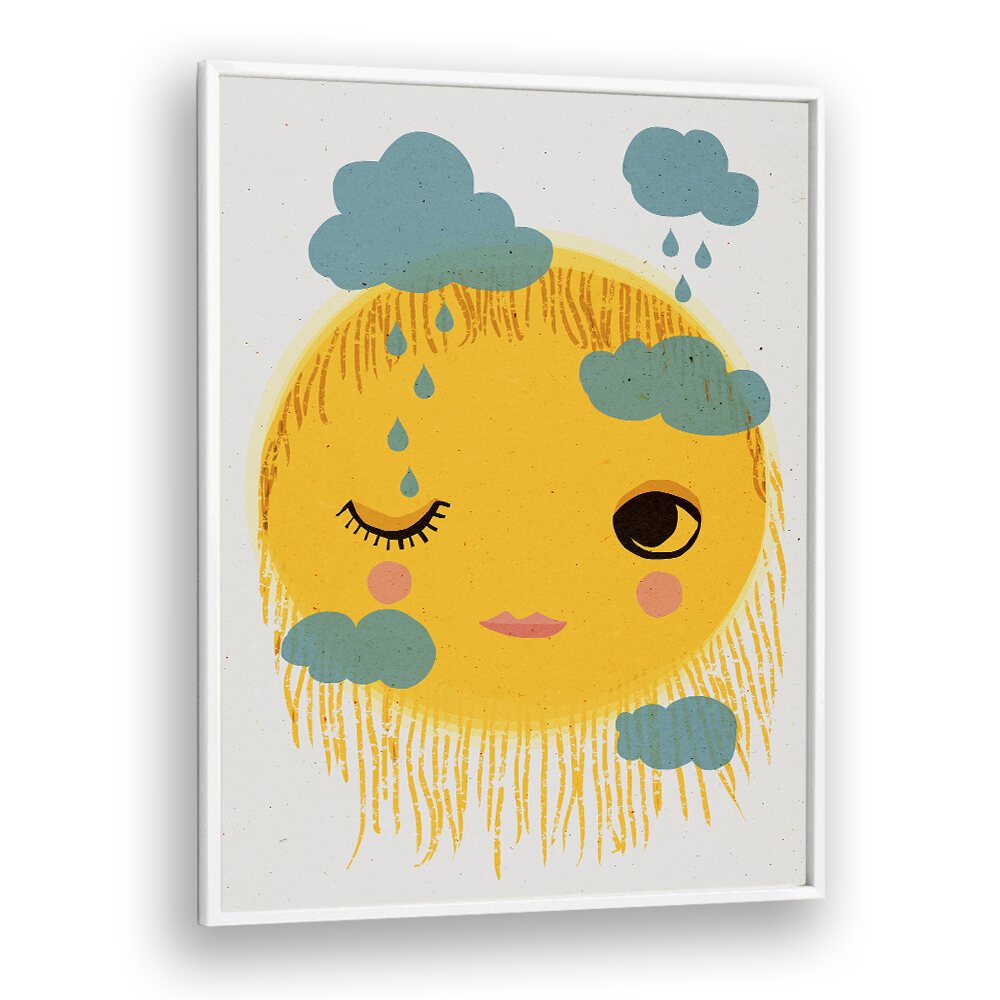 Sun and Rain by Treechild Kids Paintings in White Plain Frame