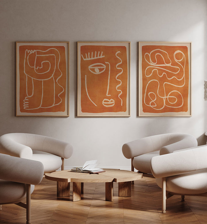 SUNBAKED FACES SET , SET OF 3 PAINTINGS