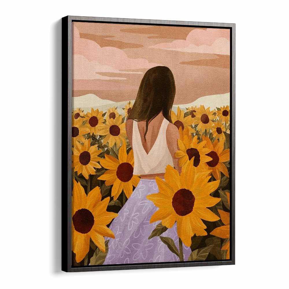 Sunflower Evenings By Goed Blauw Portraits & Figurative Illustrations in Black Floater Frame