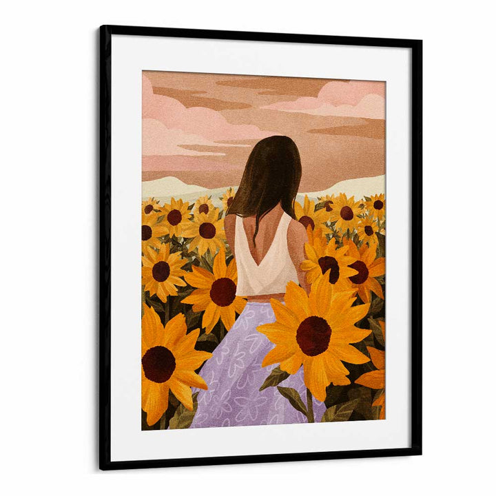 Sunflower Evenings By Goed Blauw Portraits & Figurative Illustrations in Black Frame With Mount