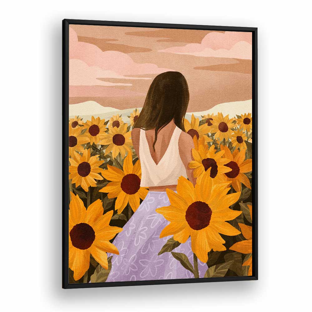 Sunflower Evenings By Goed Blauw Portraits & Figurative Illustrations in Black Plain Frame