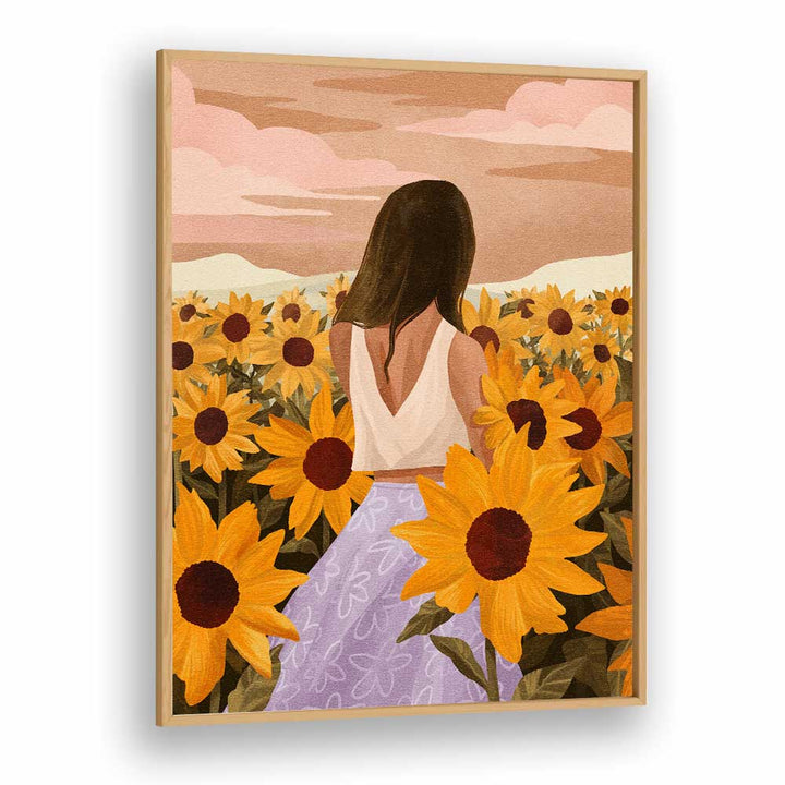 Sunflower Evenings By Goed Blauw Portraits & Figurative Illustrations in Oak Wood Plain Frame