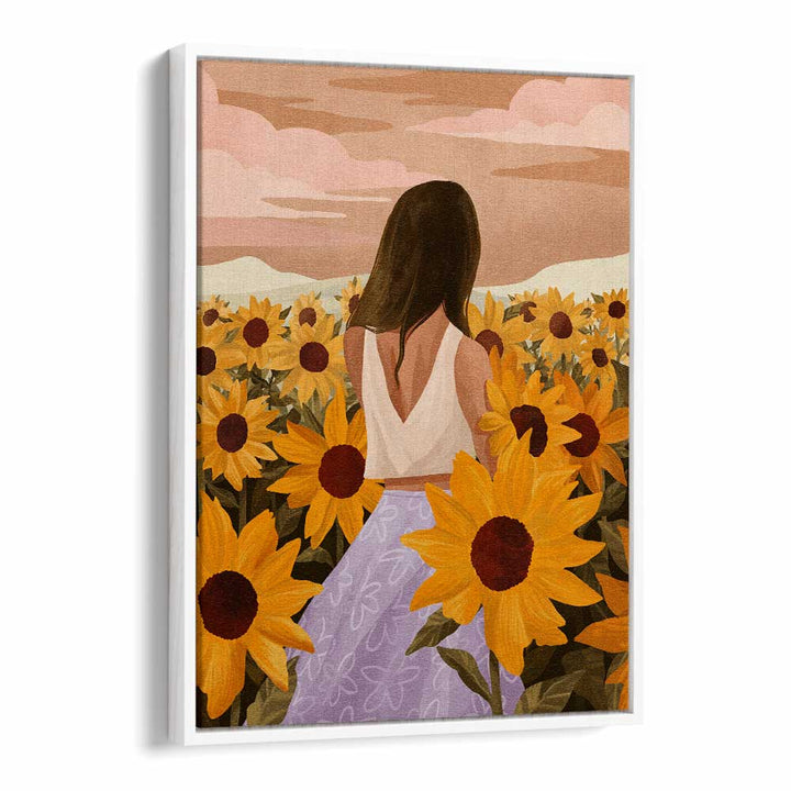 Sunflower Evenings By Goed Blauw Portraits & Figurative Illustrations in White Floater Frame