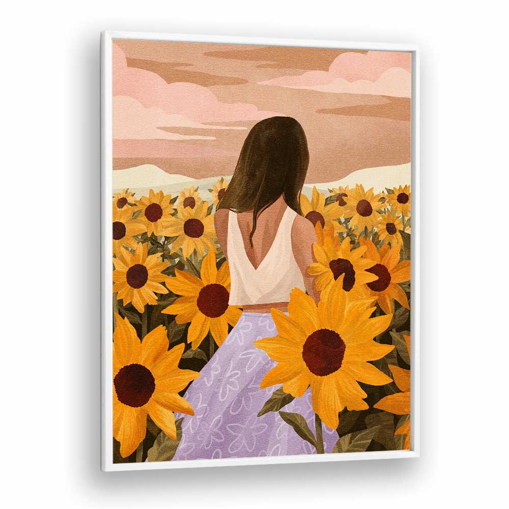 Sunflower Evenings By Goed Blauw Portraits & Figurative Illustrations in White Plain Frame