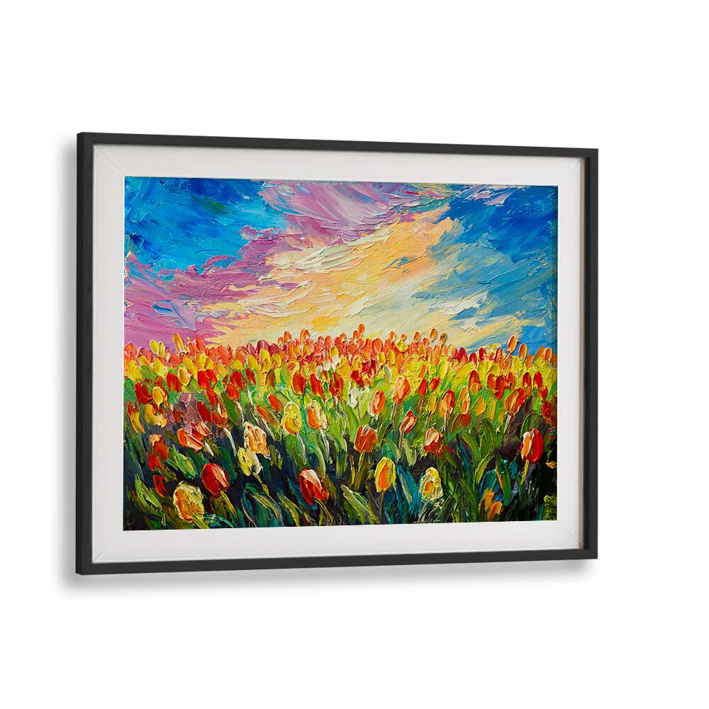 Sunkissed Meadow Vintage European Paintings in Black Frame With Mount