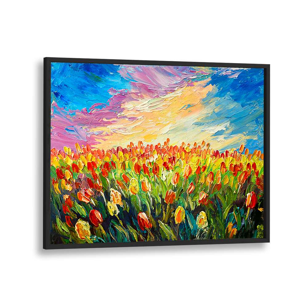 Sunkissed Meadow Vintage European Paintings in Black Plain Frame