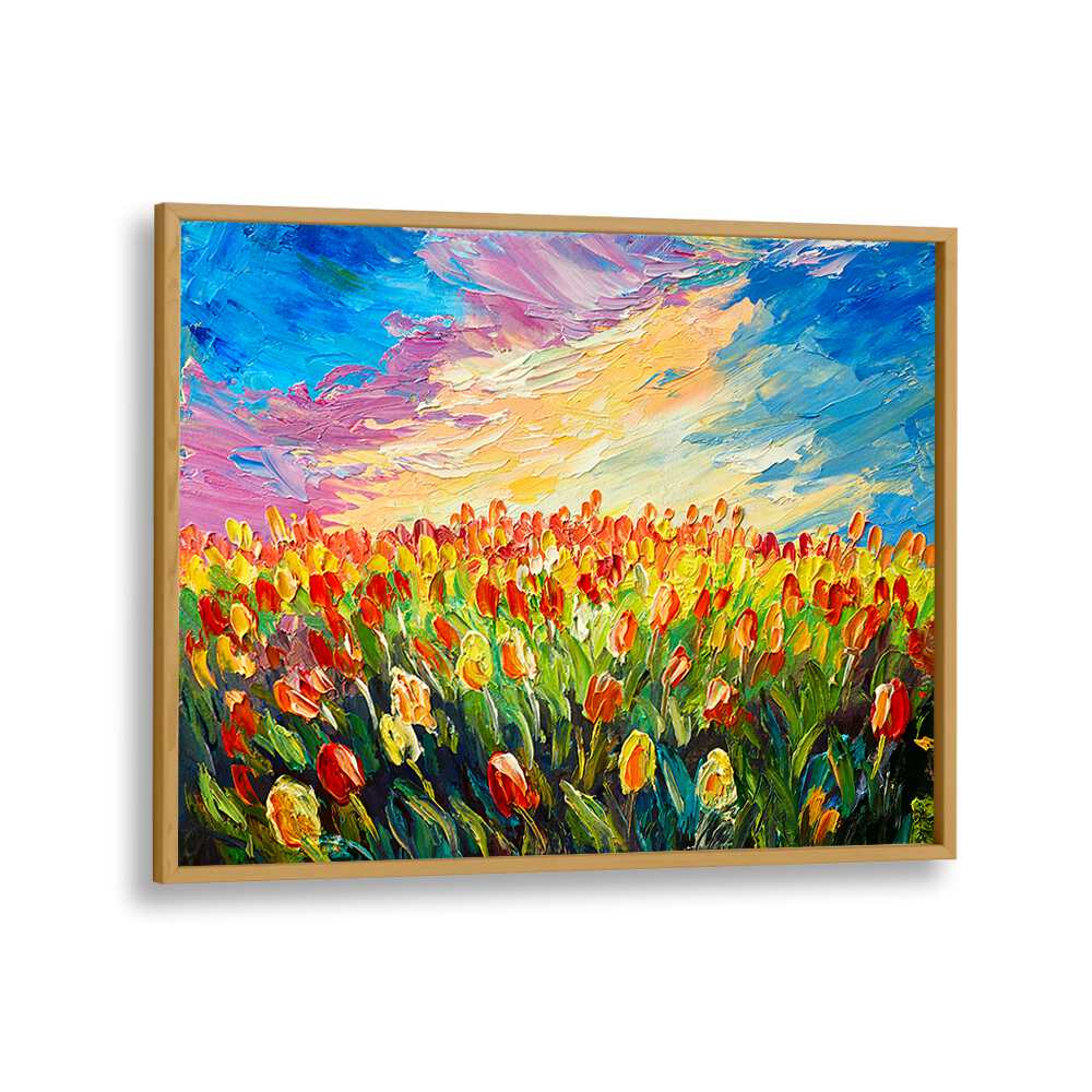 Sunkissed Meadow Vintage European Paintings in Oak Wood Plain Frame