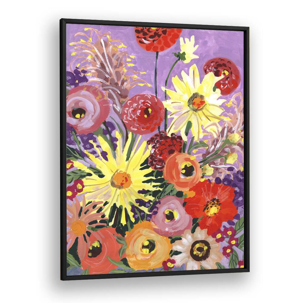 Sunny Asters And Anemones By Ania Zwara Botanical Art Prints Floral Paintings in Black Plain Frame