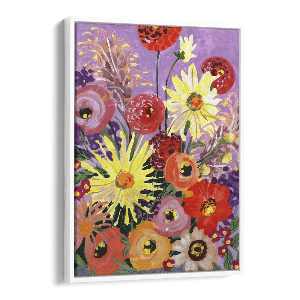 Sunny Asters And Anemones By Ania Zwara Botanical Art Prints Floral Paintings in White Floater Frame