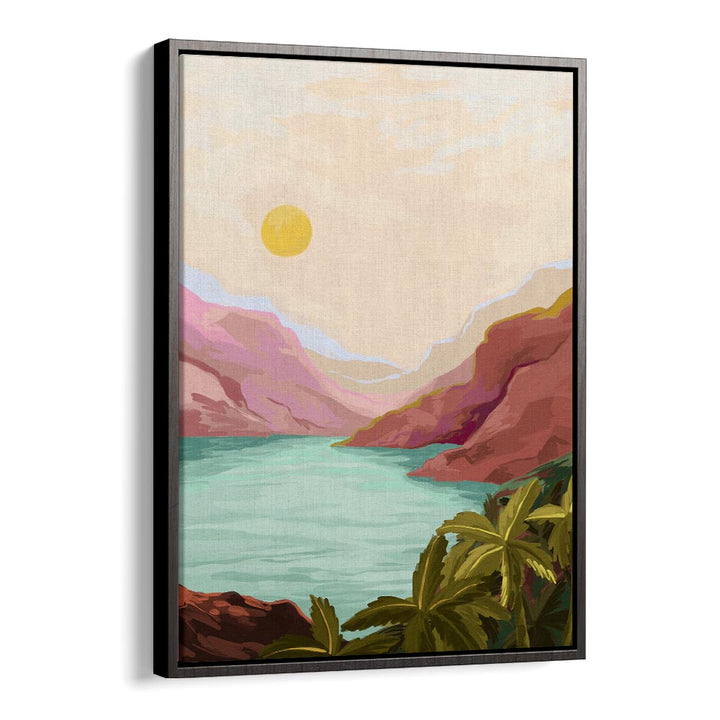 Sunny Paradise By Goed Blauw Landscape Art Prints in Black Floater Frame