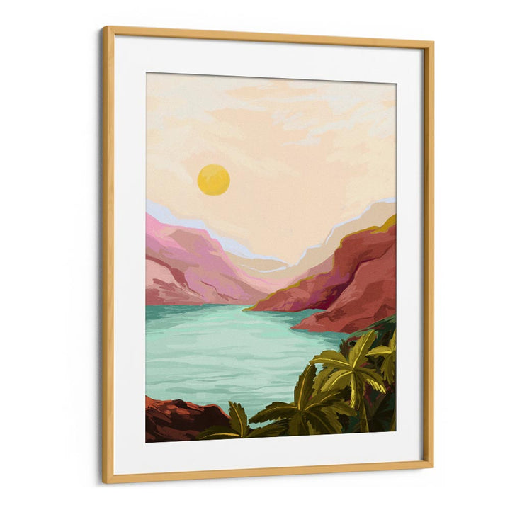 Sunny Paradise By Goed Blauw Landscape Art Prints in Oak Wood Frame With Mount