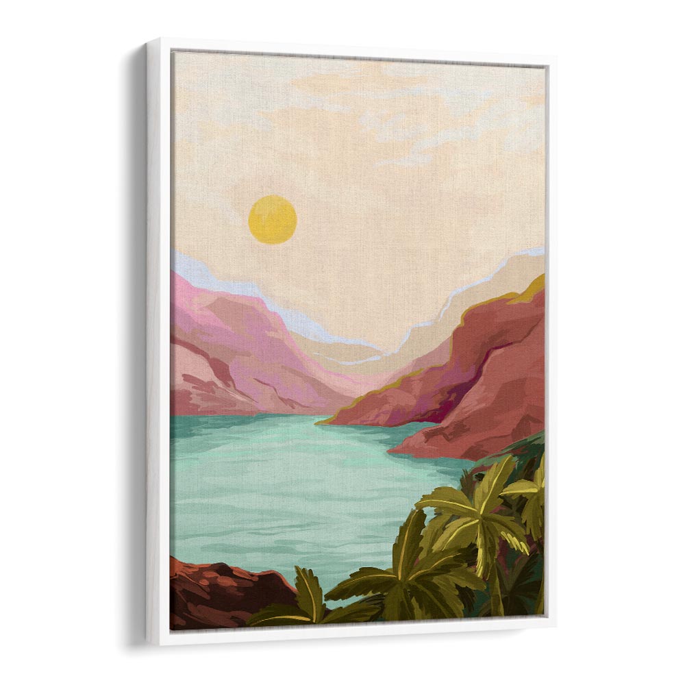 Sunny Paradise By Goed Blauw Landscape Art Prints in White Floater Frame