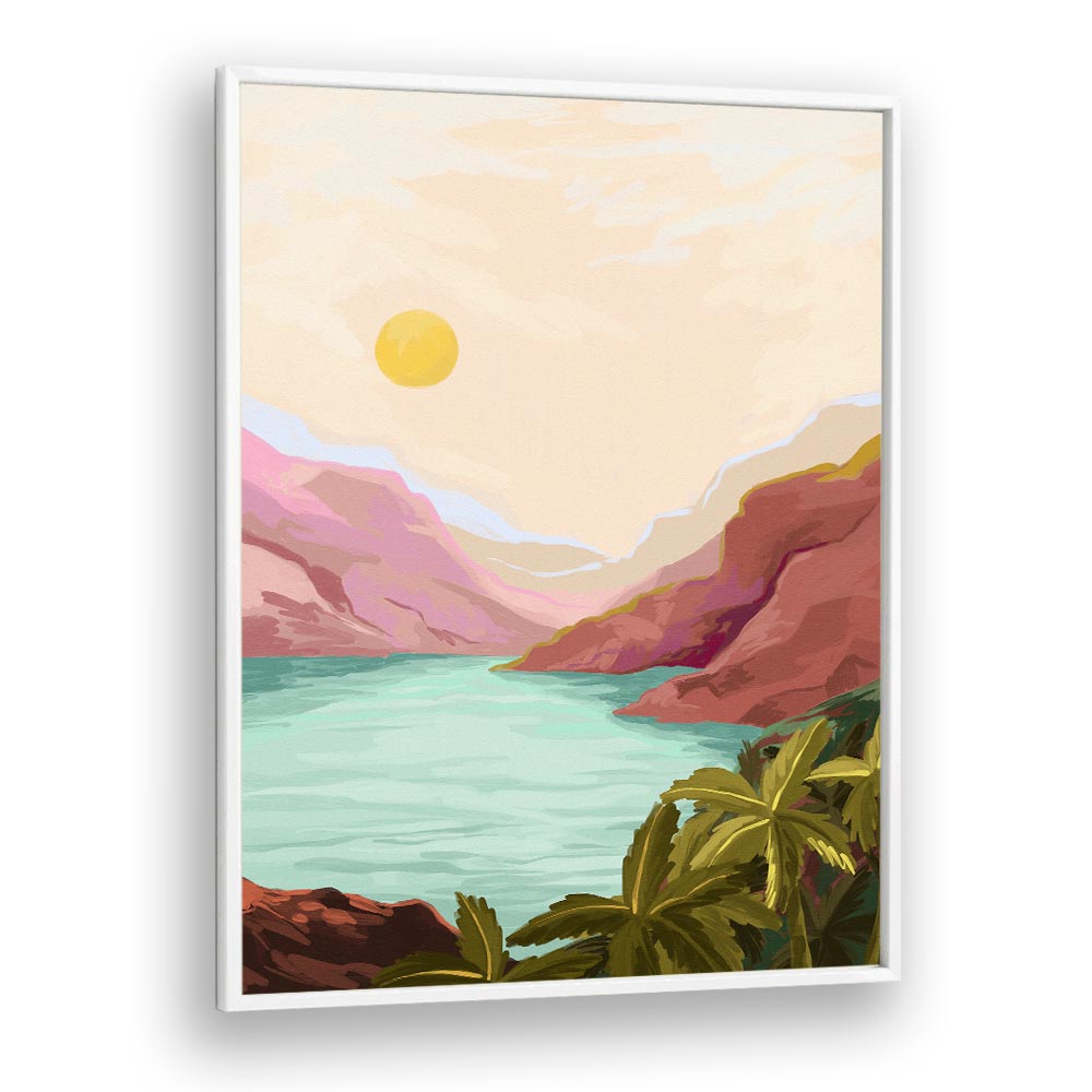 Sunny Paradise By Goed Blauw Landscape Art Prints in White Plain Frame