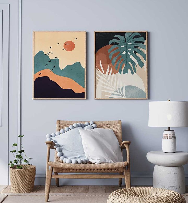 SUNRISE JUNGLE SET , SET OF 2 PAINTINGS