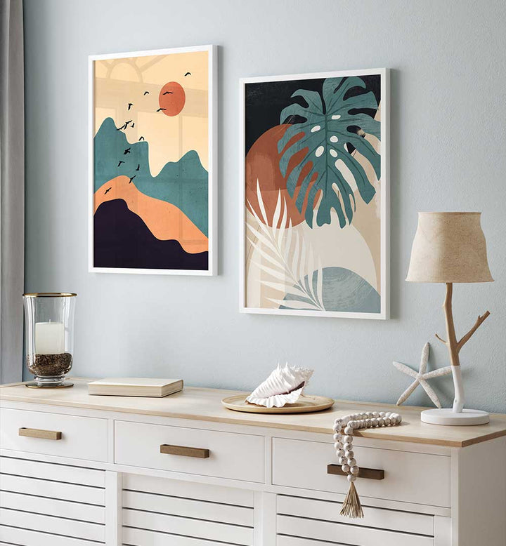 SUNRISE JUNGLE SET , SET OF 2 PAINTINGS