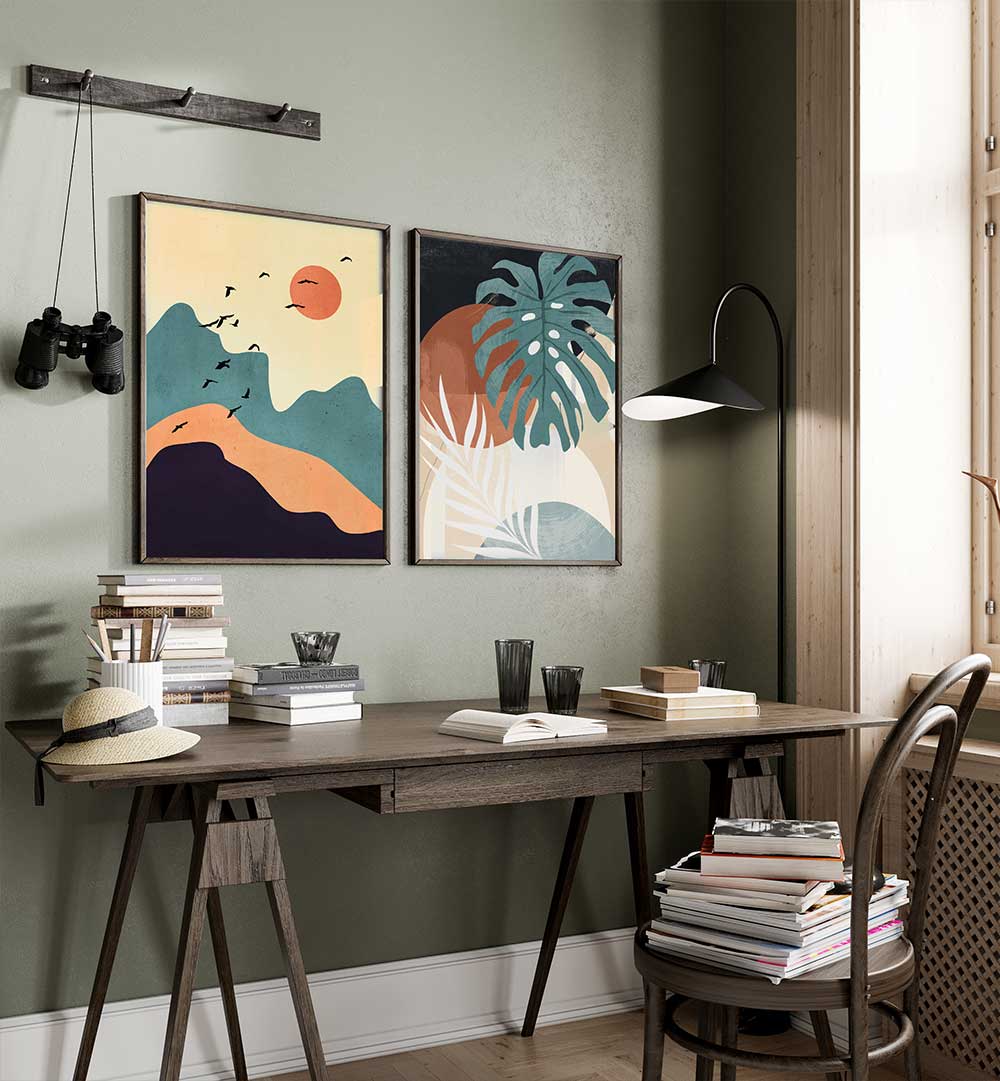 SUNRISE JUNGLE SET , SET OF 2 PAINTINGS