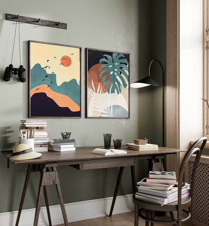 SUNRISE JUNGLE SET , SET OF 2 PAINTINGS