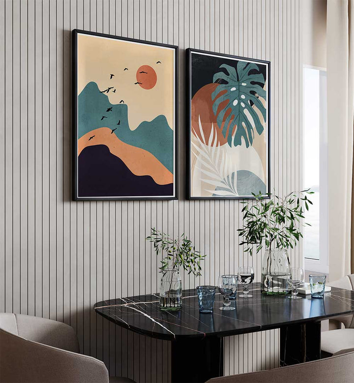 SUNRISE JUNGLE SET , SET OF 2 PAINTINGS