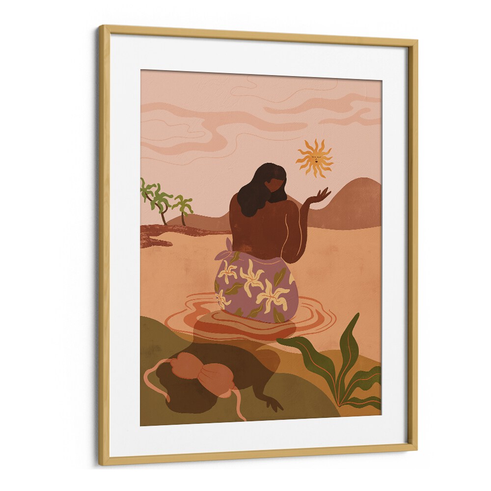 Sunset By Arty Guava Wall Art Prints in Oak Wood Frame With Mount