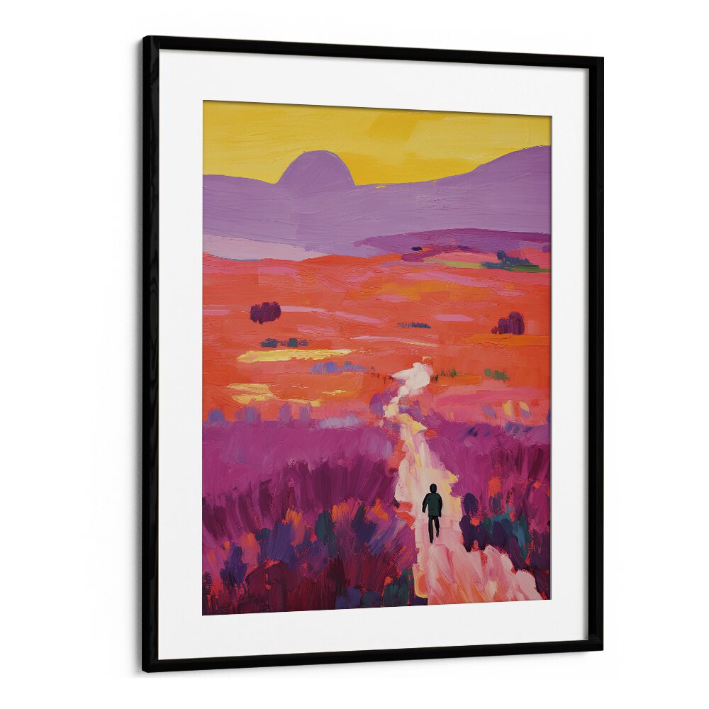 Sunset In Dessert  Kids Paintings in Black Frame With Mount