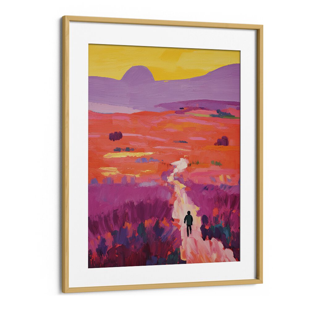 Sunset In Dessert  Kids Paintings in Oak Wood Frame With Mount