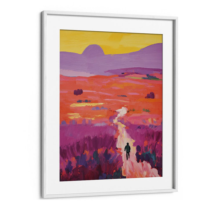 Sunset In Dessert  Kids Paintings in White Frame With Mount