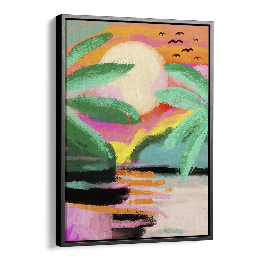 Sunset Island By Treechild Landscape Art Prints in Black Floater Frame