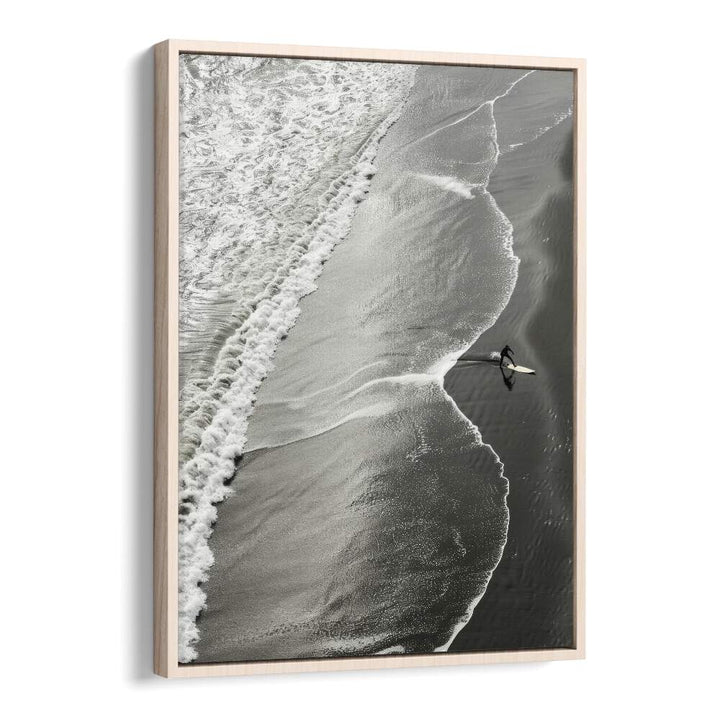 Surf Noir Beach Prints Coastal Wall Art in Oak Wood Floater Frame