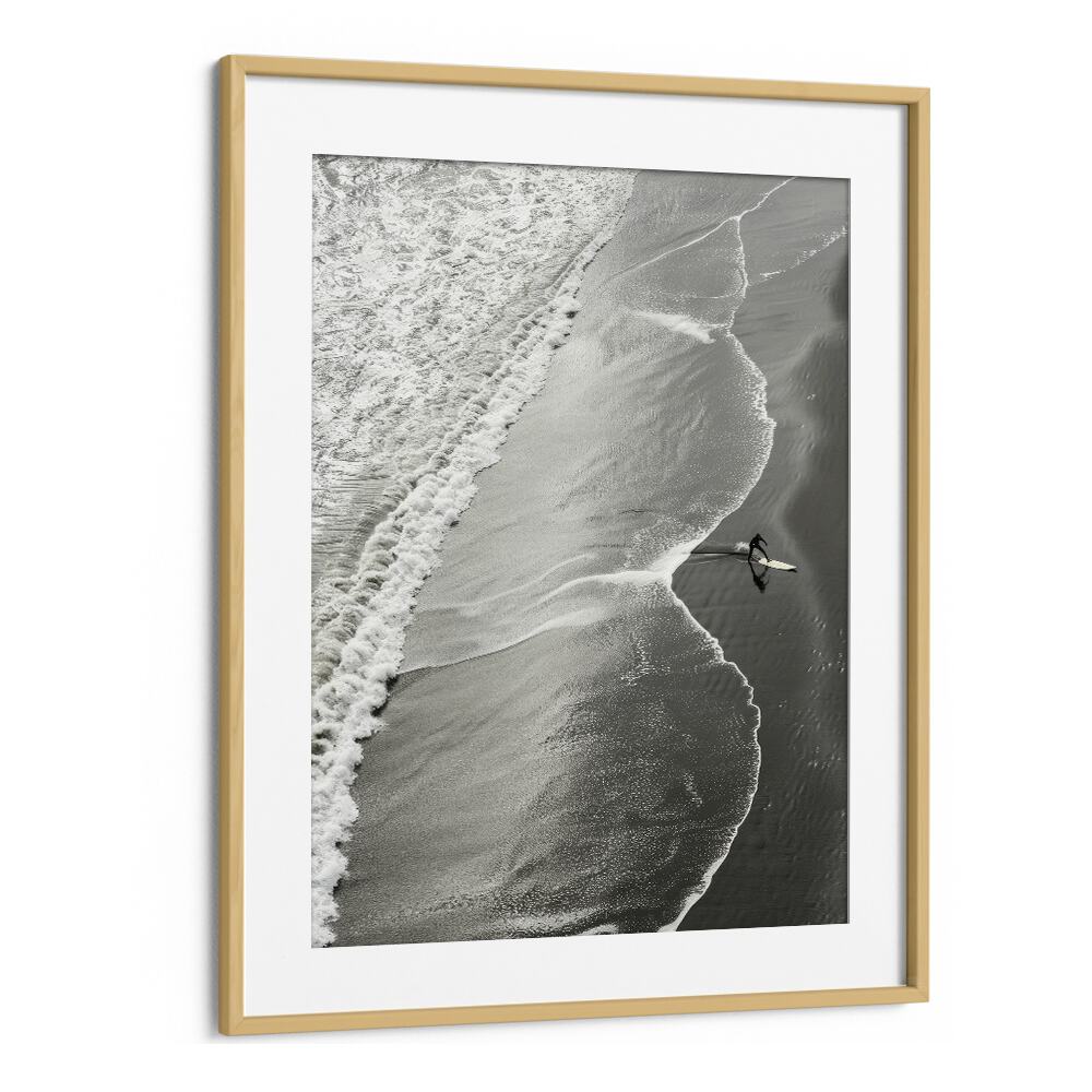 Surf Noir Beach Prints Coastal Wall Art in Oak Wood Frame With Mount