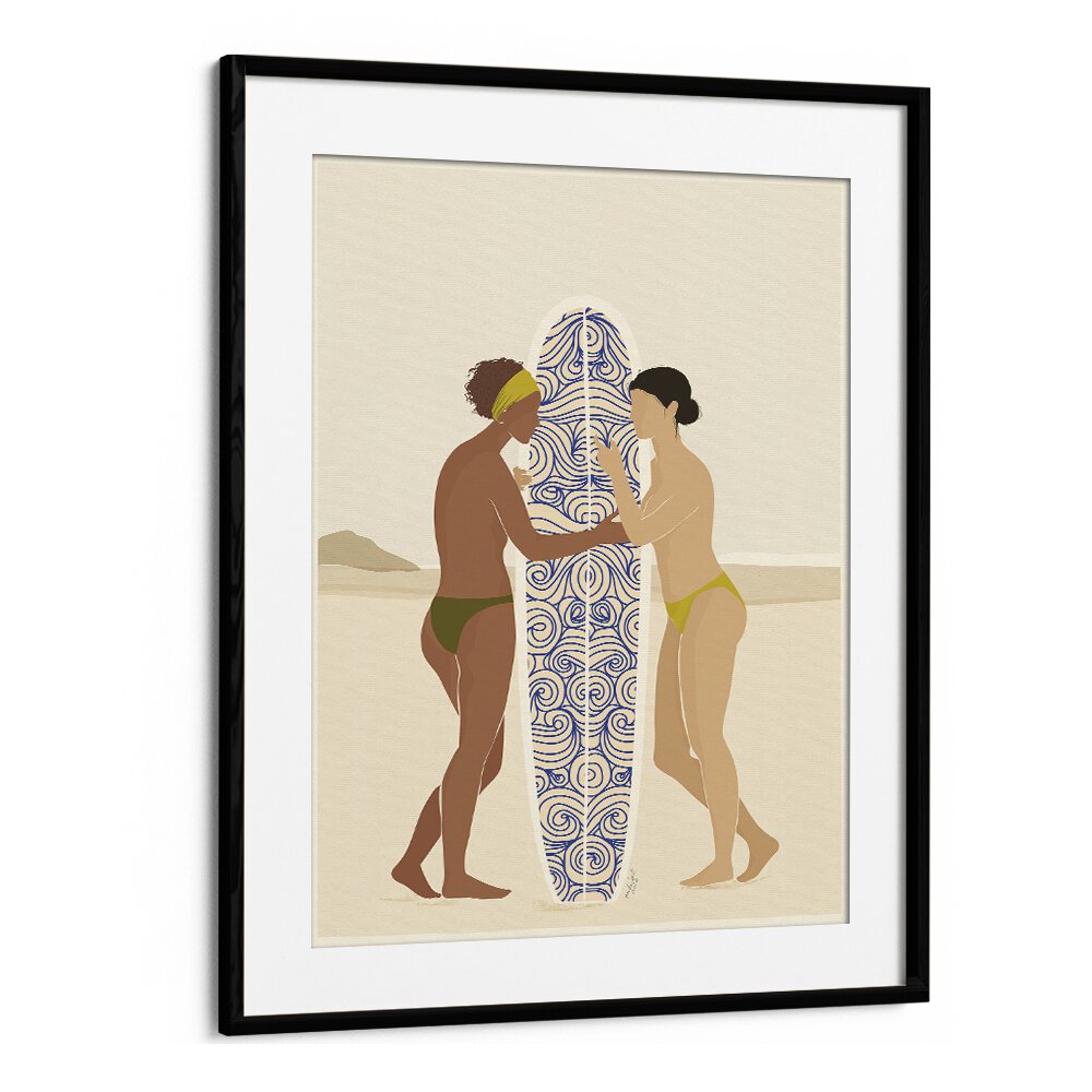 Surfing Connects People By Andi Bell Beach Prints in Black Frame With Mount