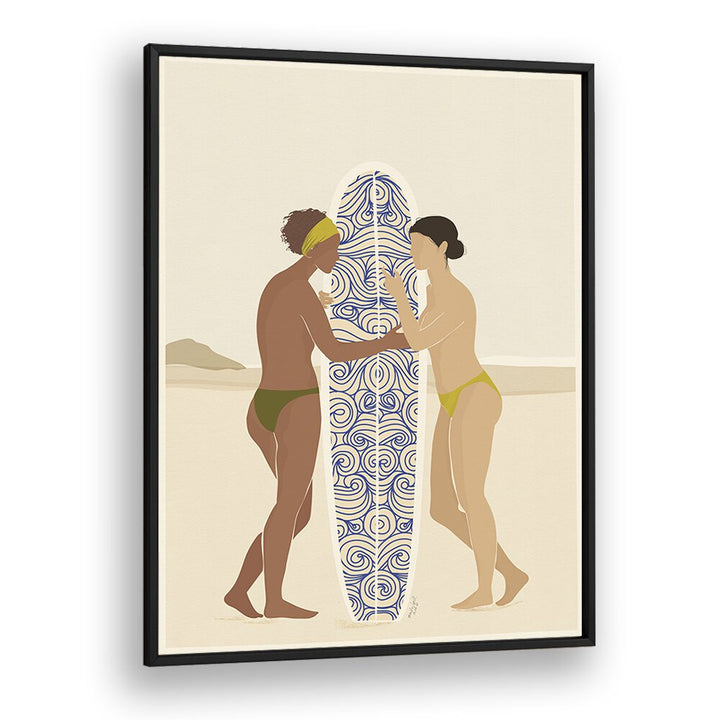 Surfing Connects People By Andi Bell Beach Prints in Black Plain Frame