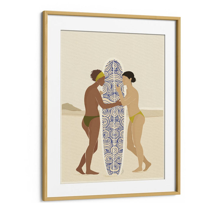 Surfing Connects People By Andi Bell Beach Prints in Oak Wood Frame With Mount