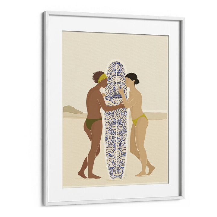 Surfing Connects People By Andi Bell Beach Prints in White Frame With Mount