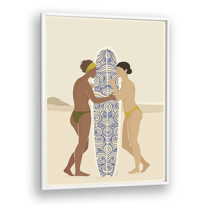 Surfing Connects People By Andi Bell Beach Prints in White Plain Frame