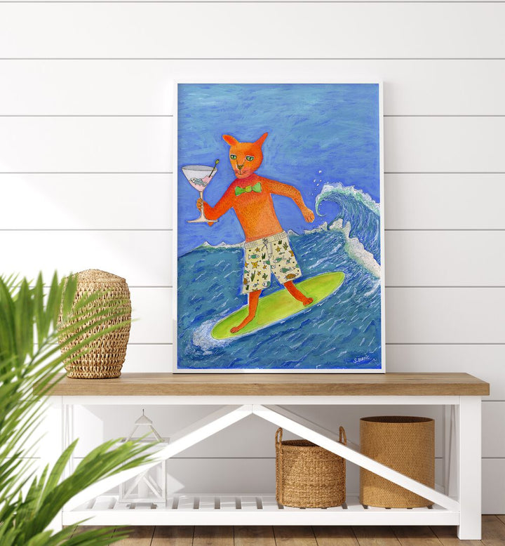 Vintage painting - SURFING COCKTAIL CAT by Asianmonk