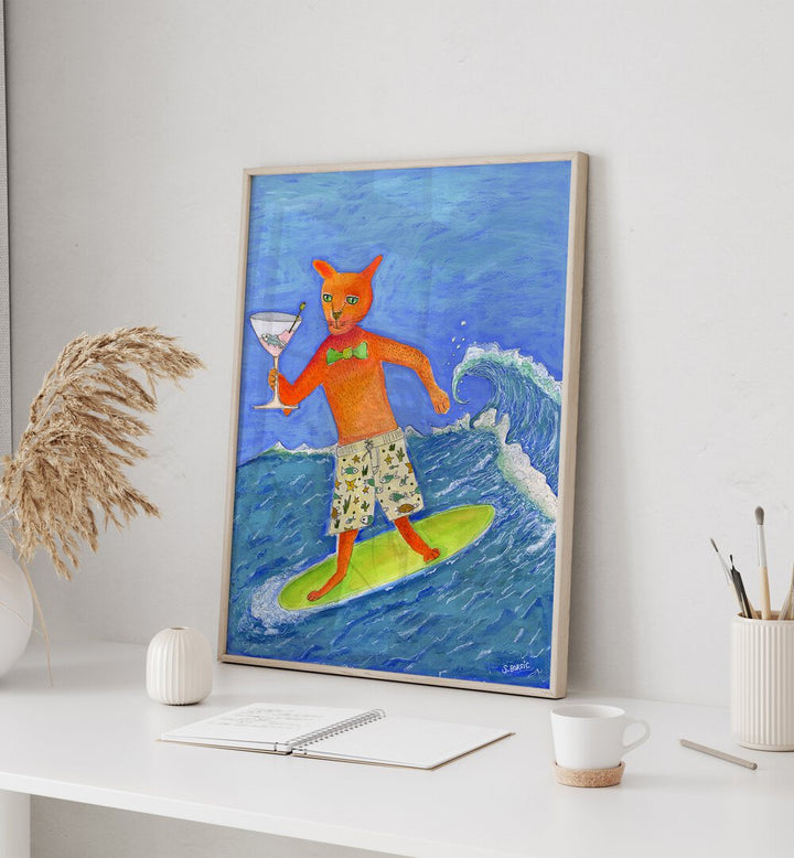 Vintage painting - SURFING COCKTAIL CAT by Asianmonk