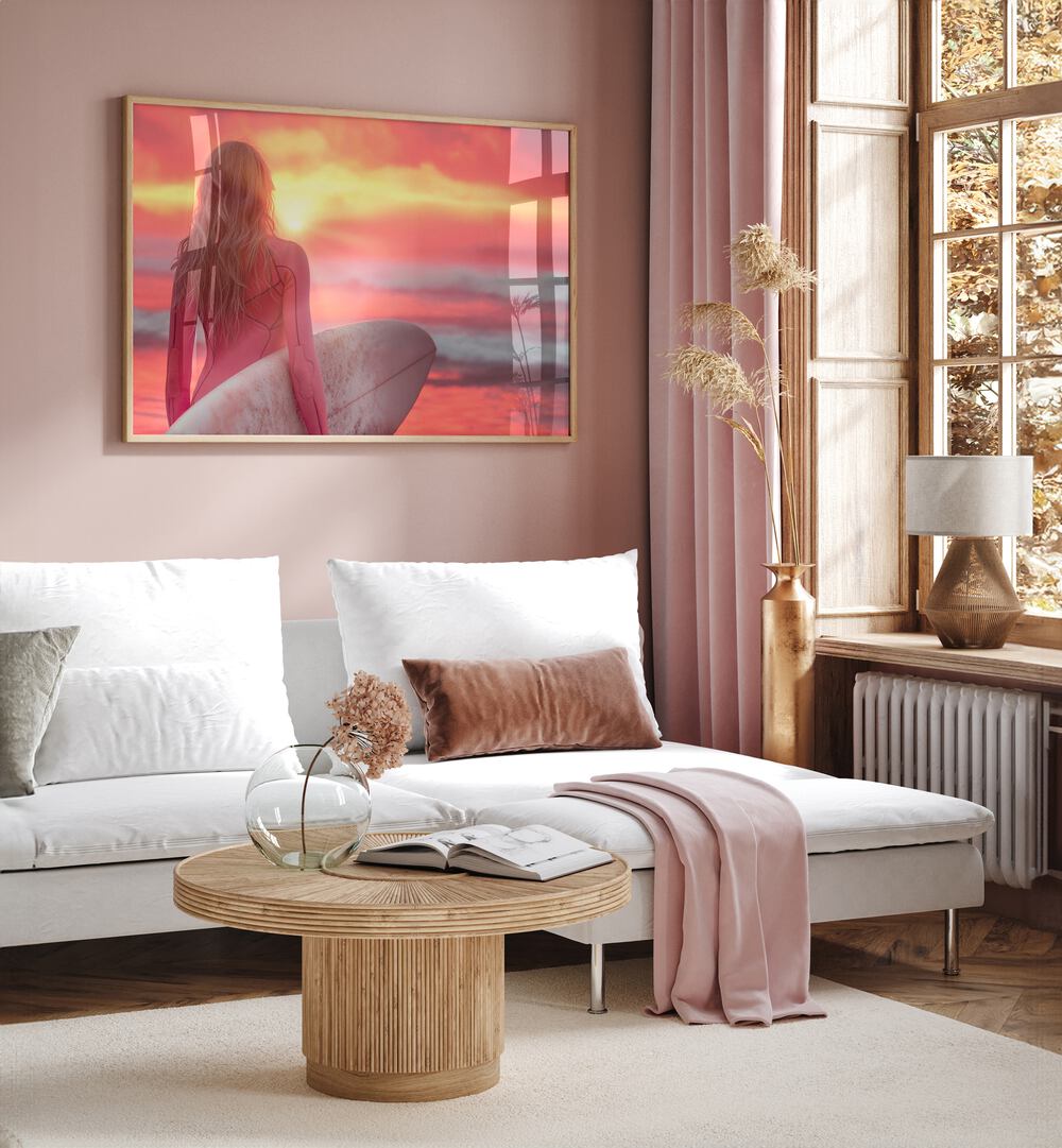 Stylish living room featuring SURFSIDE ELEGANCE, BEACH PAINTINGS, enhancing coastal charm and sophistication.