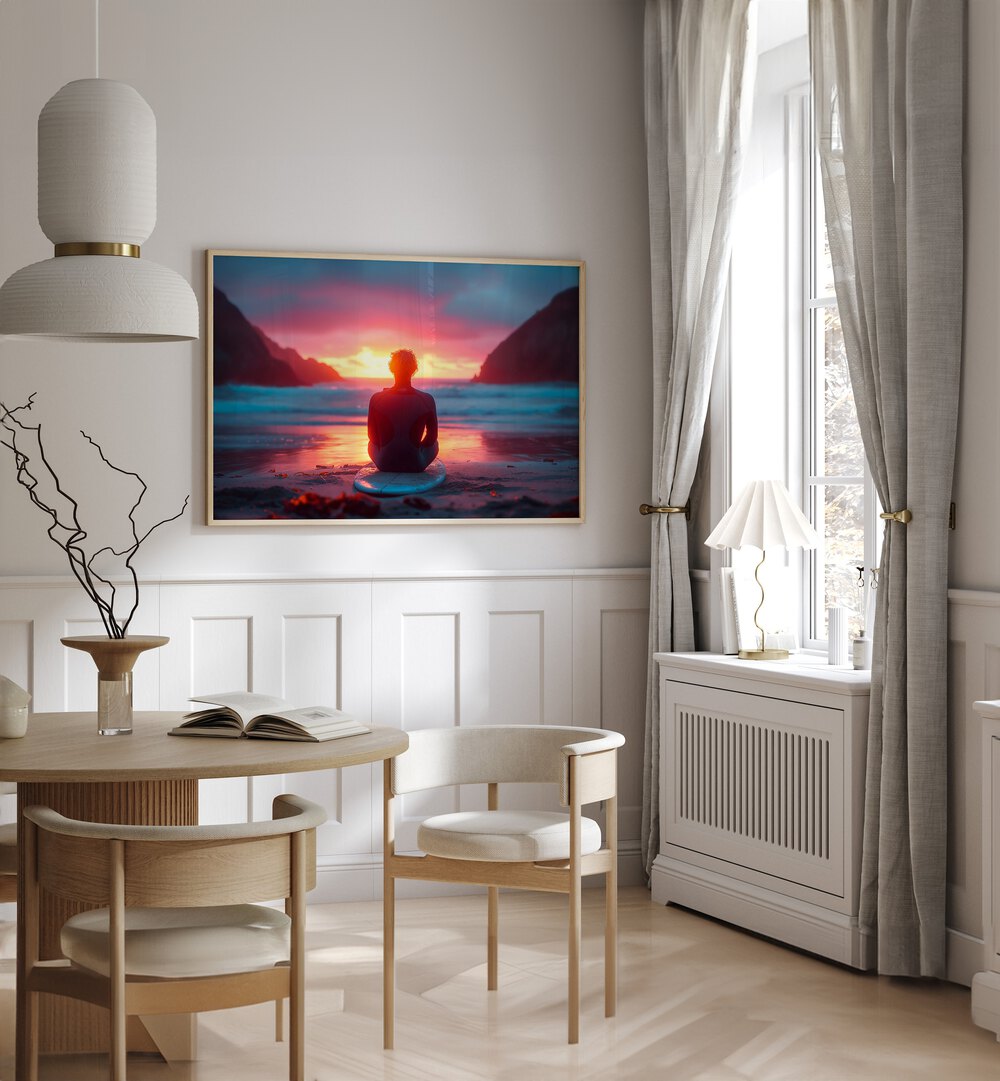 Vibrant SURFSIDE SUNSET, BEACH PAINTINGS capturing a tranquil beach scene by Philippe Hugonnard for your home decor.