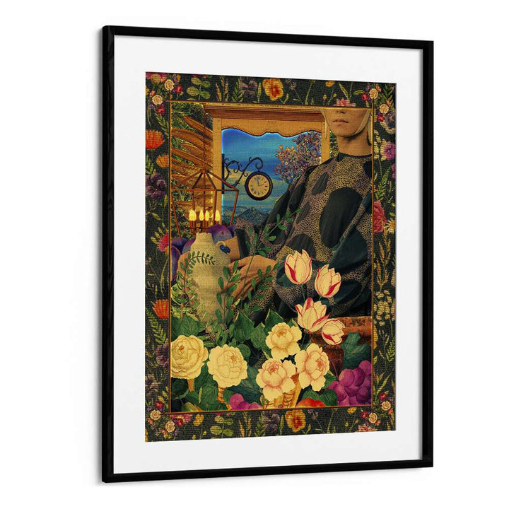 Surreal Floral Portail Collage By Cosmo Zach Surreal Art Prints in Black Frame With Mount