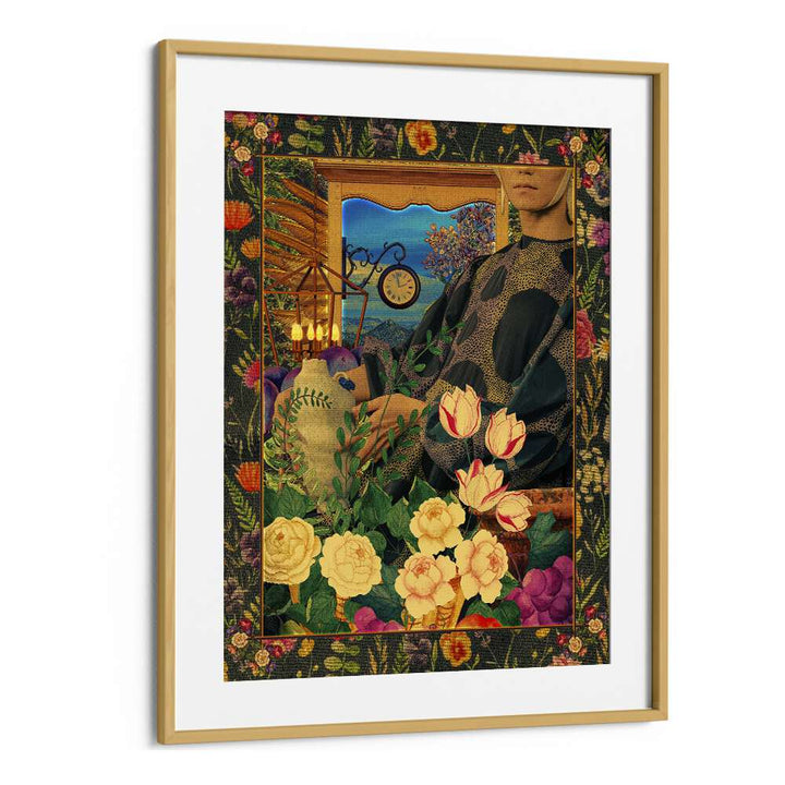 Surreal Floral Portail Collage By Cosmo Zach Surreal Art Prints in Oak Wood Frame With Mount