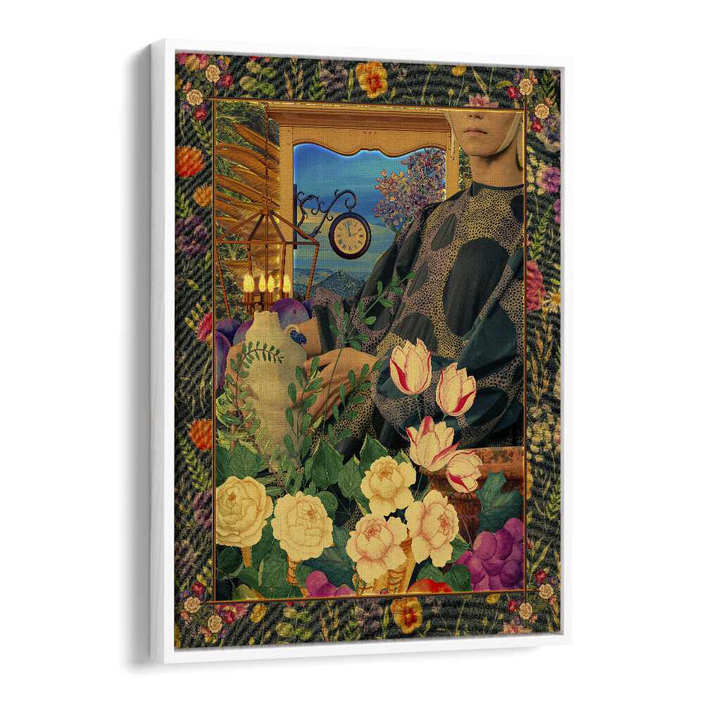 Surreal Floral Portail Collage By Cosmo Zach Surreal Art Prints in White Floater Frame