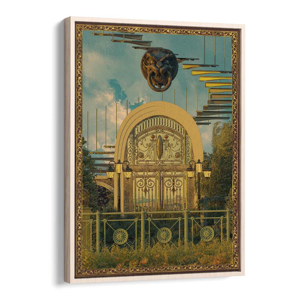 Surreal Gate By Cosmo Zach Surreal Art Prints in Oak Wood Floater Frame