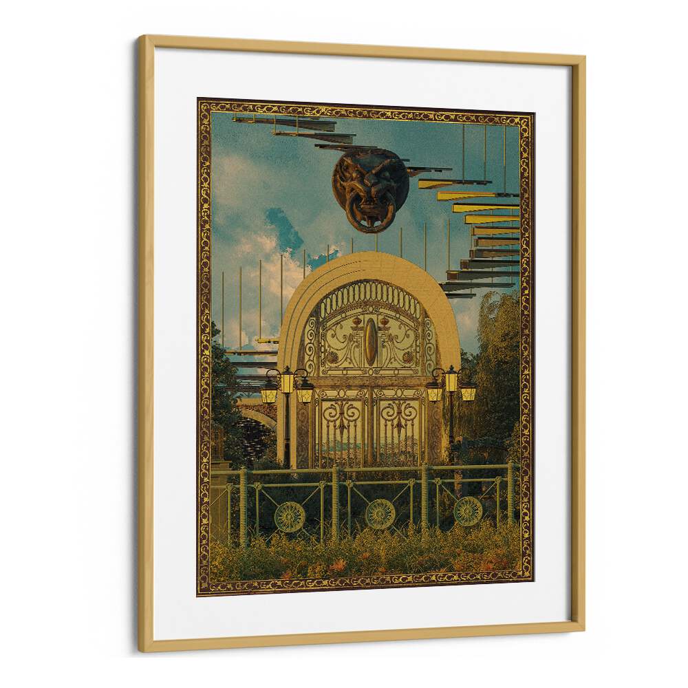 Surreal Gate By Cosmo Zach Surreal Art Prints in Oak Wood Frame With Mount