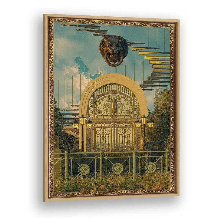 Surreal Gate By Cosmo Zach Surreal Art Prints in Oak Wood Plain Frame