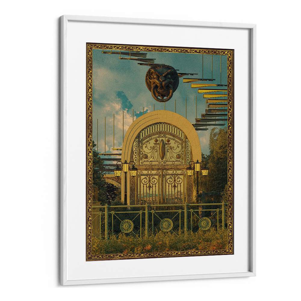 Surreal Gate By Cosmo Zach Surreal Art Prints in White Frame With Mount